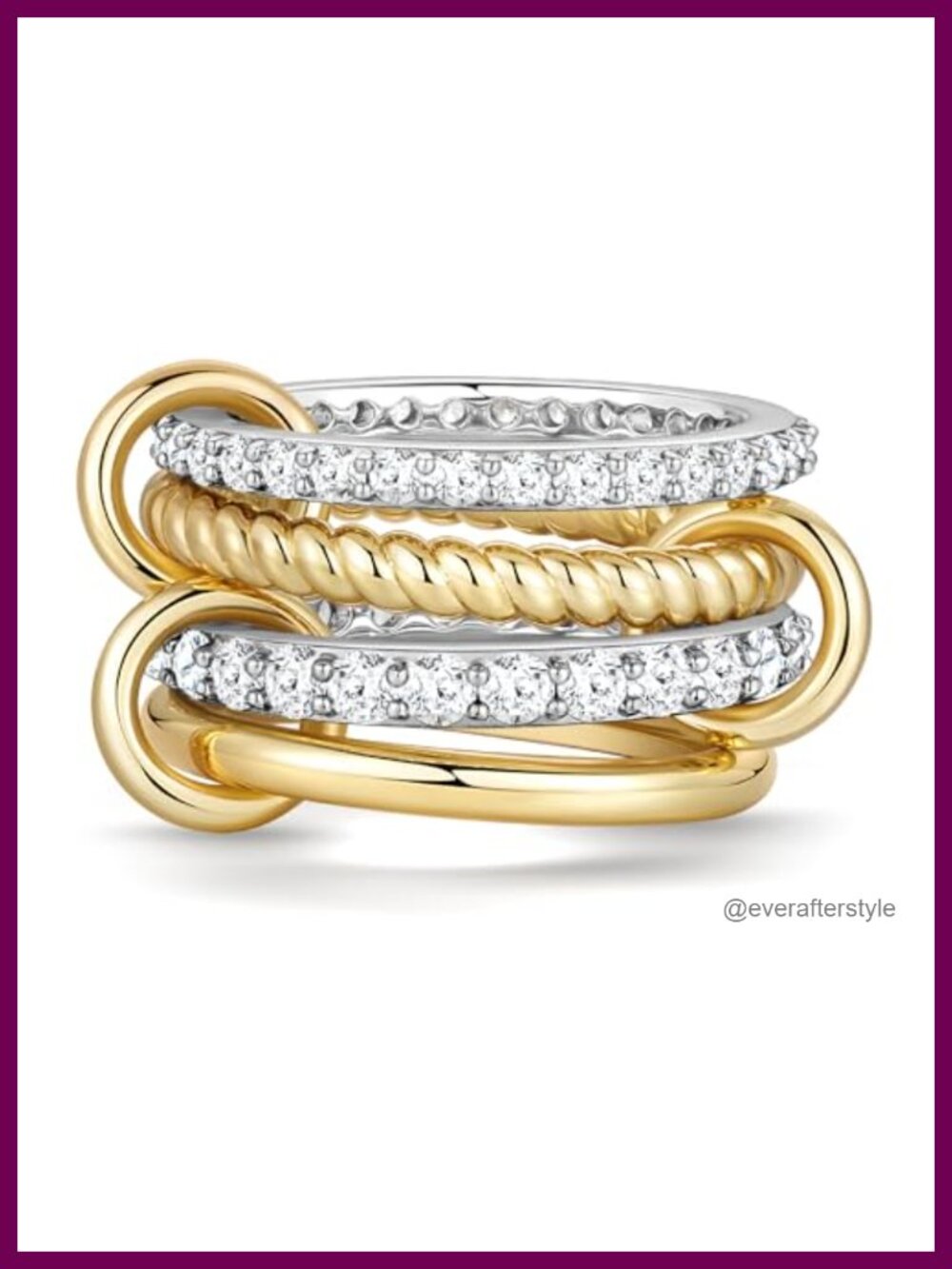 14K Gold Plated Stackable Rings Cubic Zirconia Crossover Ring